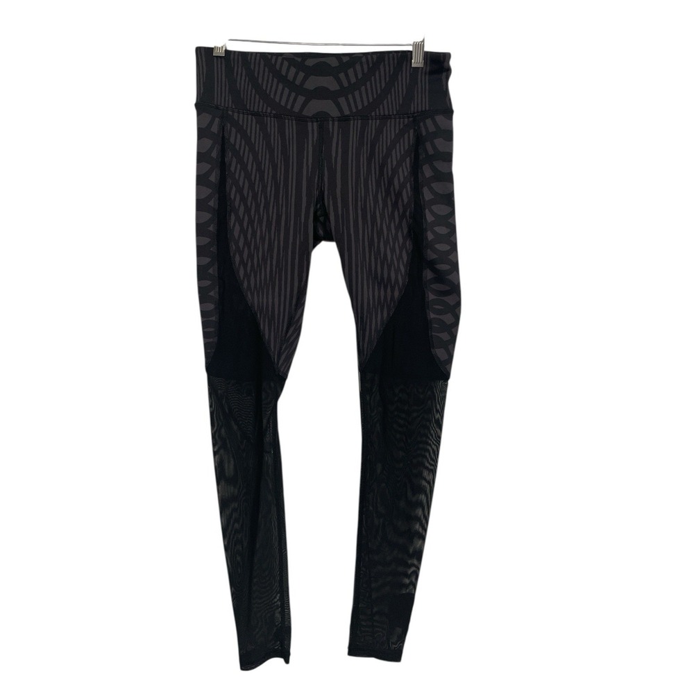 Alo Athletic Leggings Black Patterned Mesh Panels‎ Activewear Workout Pants Med